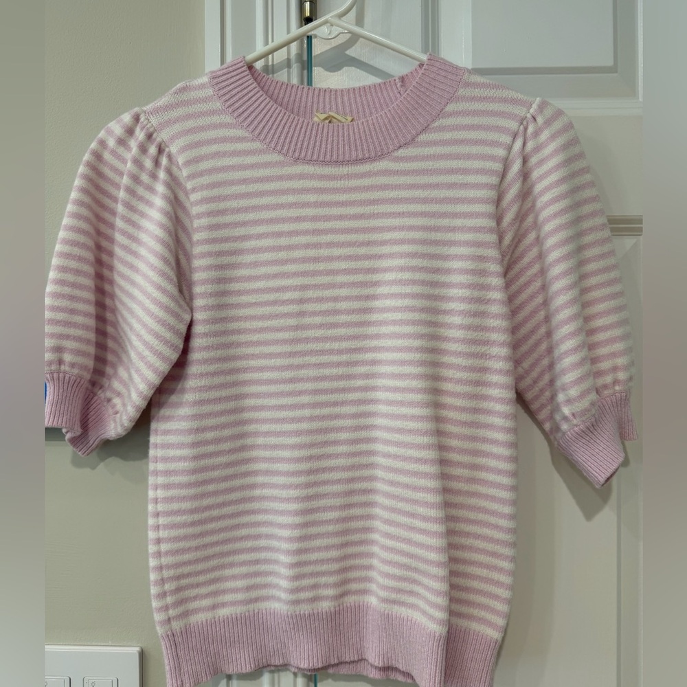 Lavender  and White Striped Short-Sleeve Sweater